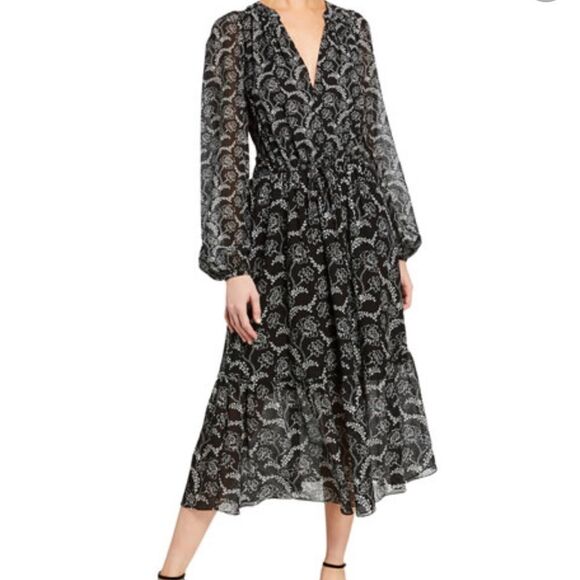 A.L.C. Silk Blend Flowy Floral Long-Sleeve Midi Dress NWT Size 4 - Picture 5 of 17
